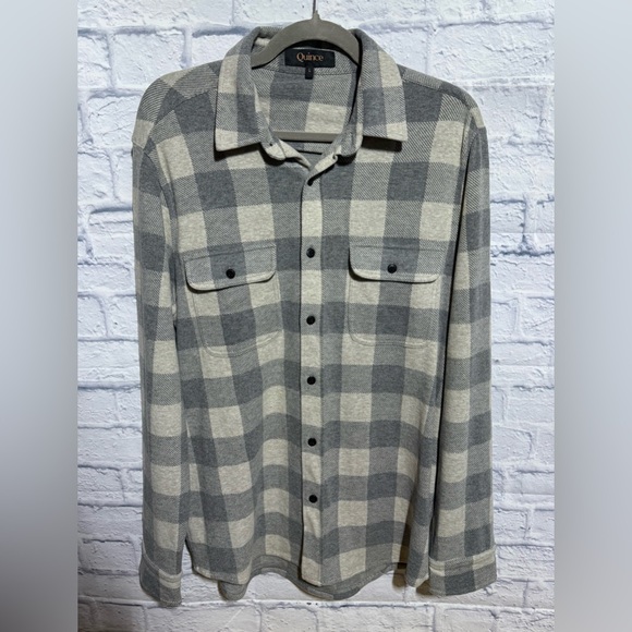 Quince Tops - Women’s Quince The Stretch Sweater Fleece, Buffalo Plaid Shirt, Size Large
